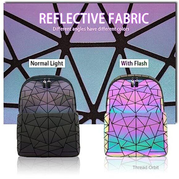 Large Iridescent Holographic Backpack Geometric Design Travel Daypack main image 5